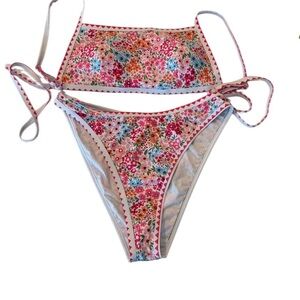 Floral Bikini Set | Pink & Red Micro Floral | Tie-Side Bottoms | Size 2X
